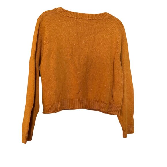 ModCloth Womens 1X Cardigan Sweater Orange Speckled Knit 100% Cotton Button Fron - Picture 2 of 7